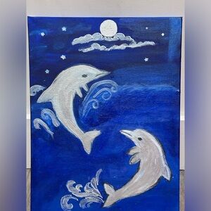 Blue and Gray Dolphin Art Painting